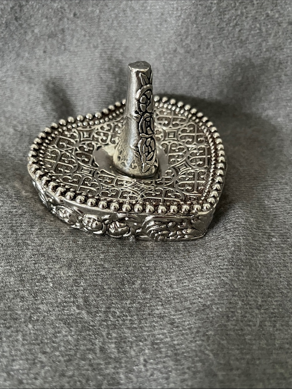 Vtg Silver Plate Heart Ring Holder #2